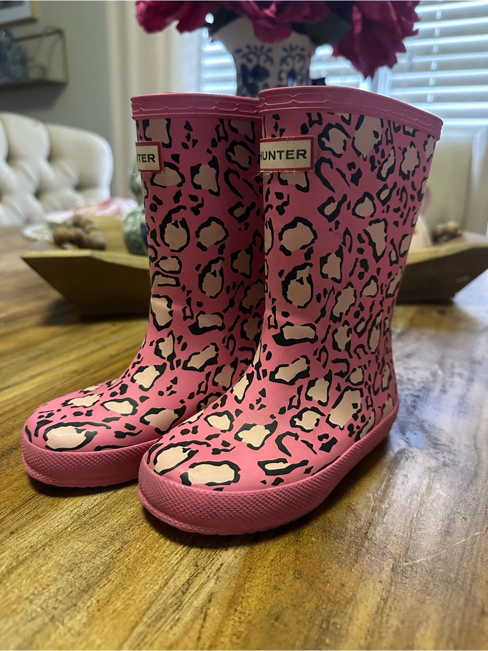 Hunter Kids Pink Leopard Print Rain Boots